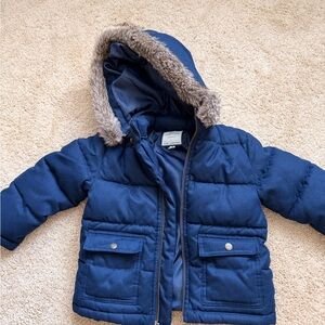 Janie and Jack Black Puffer Jacket with Faux Fur Trim